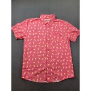 Tipsy Elves Shirt Mens XL Pink Novelty Banana‎ Print Button Front Short Sleeve